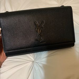 Black Leather Crossbody Flap Evening Bag